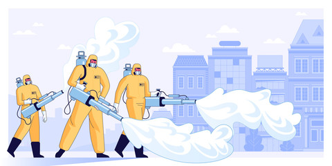 Disinfectant workers cleaning coronavirus cells