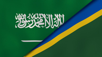 Fototapeta premium The flags of Saudi Arabia and Solomon Islands. News, reportage, business background. 3d illustration