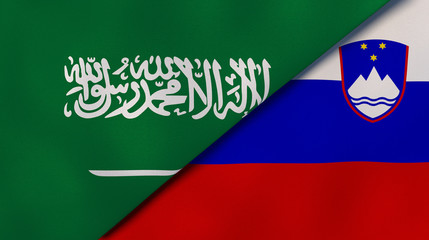 The flags of Saudi Arabia and Slovenia. News, reportage, business background. 3d illustration
