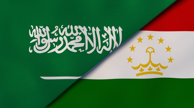 The flags of Saudi Arabia and Tajikistan. News, reportage, business background. 3d illustration