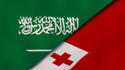 The flags of Saudi Arabia and Tonga. News, reportage, business background. 3d illustration