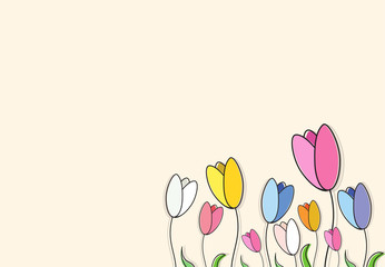 Colorful card of flowers (tulips) and petals. Vector illustration.