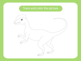 Fototapeta premium Dilophosaurus dinosaur. Trace and color the picture children s educational game.