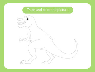 Tyrannosaurus dinosaur. Trace and color the picture children s educational game.