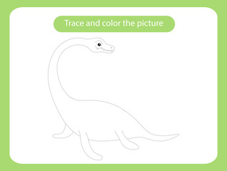 Plesiosauria dinosaur. Trace and color the picture children s educational game.