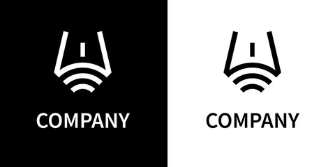 Driverless car logo with radar sensor joined with the road symbol. Vector illustration.