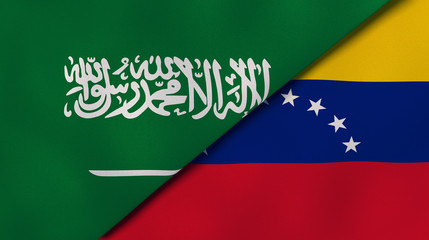 The flags of Saudi Arabia and Venezuela. News, reportage, business background. 3d illustration