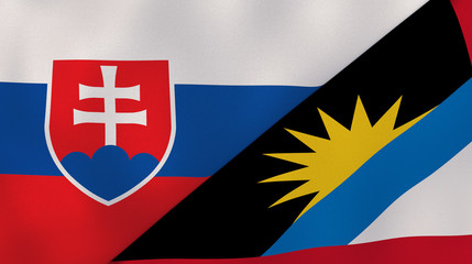 The flags of Slovakia and Antigua and Barbuda. News, reportage, business background. 3d illustration