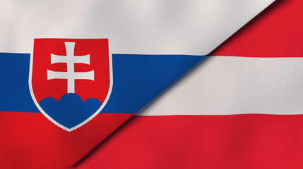 The flags of Slovakia and Austria. News, reportage, business background. 3d illustration