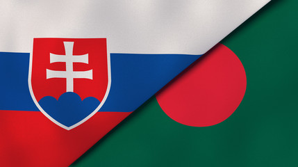 The flags of Slovakia and Bangladesh. News, reportage, business background. 3d illustration