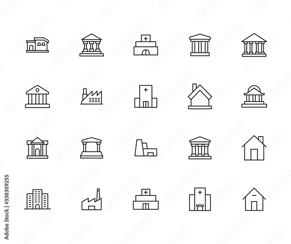 Poster simple set of architecture icons in trendy line style.