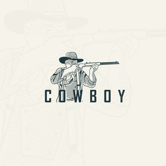 A cowboy shooting with a shotgun logo design Premium Vector