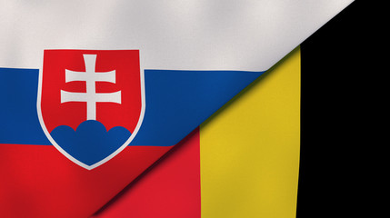 The flags of Slovakia and Belgium. News, reportage, business background. 3d illustration