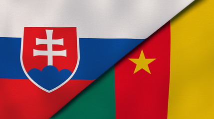 Obraz premium The flags of Slovakia and Cameroon. News, reportage, business background. 3d illustration