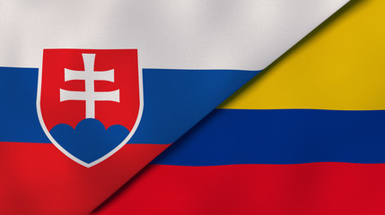 The flags of Slovakia and Colombia. News, reportage, business background. 3d illustration