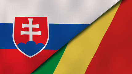 The flags of Slovakia and Congo. News, reportage, business background. 3d illustration