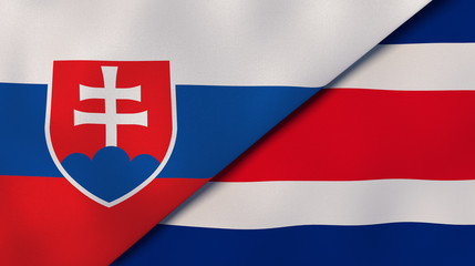 The flags of Slovakia and Costa Rica. News, reportage, business background. 3d illustration