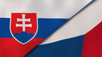 The flags of Slovakia and Czech Republic. News, reportage, business background. 3d illustration