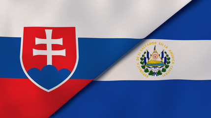The flags of Slovakia and El Salvador. News, reportage, business background. 3d illustration