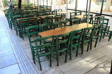 Closed cafe-restaurant during the Coronavirus lockdown in Athens, Greece, March 14 2020.