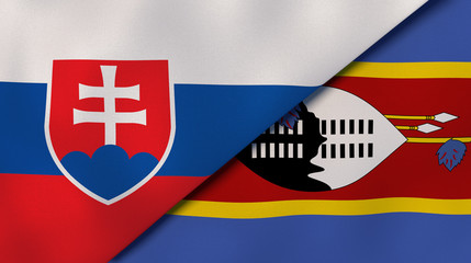 The flags of Slovakia and Eswatini. News, reportage, business background. 3d illustration