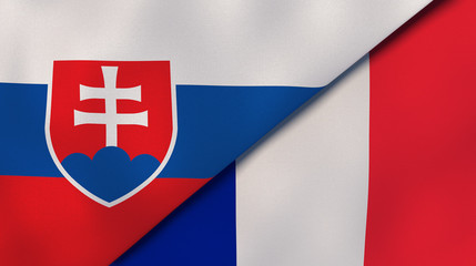 The flags of Slovakia and France. News, reportage, business background. 3d illustration