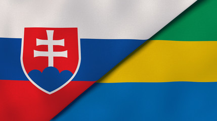 The flags of Slovakia and Gabon. News, reportage, business background. 3d illustration