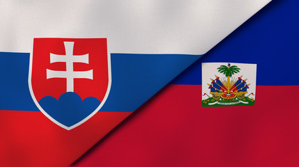 The flags of Slovakia and Haiti. News, reportage, business background. 3d illustration