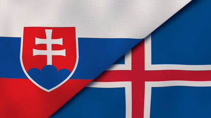 The flags of Slovakia and Iceland. News, reportage, business background. 3d illustration
