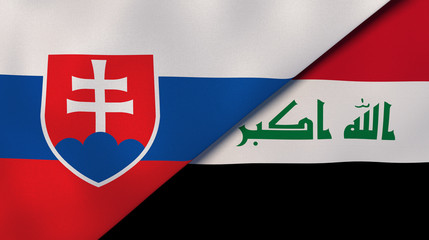 The flags of Slovakia and Iraq. News, reportage, business background. 3d illustration