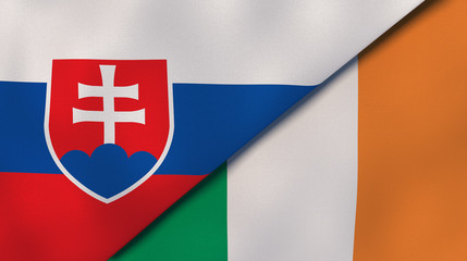 The flags of Slovakia and Ireland. News, reportage, business background. 3d illustration