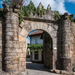 Medieval city gate Porta Nova ("The New Gate") in the city walls of Ribadavia, Galicia, Spain
