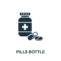 Pills Bottle icon set. Four elements in diferent styles from medicine icons collection. Creative pills bottle icons filled, outline, colored and flat symbols