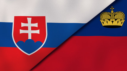 The flags of Slovakia and Liechtenstein. News, reportage, business background. 3d illustration - obrazy, fototapety, plakaty