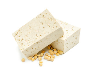 Tasty tofu cheese on white background