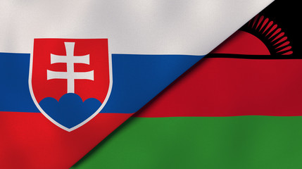 The flags of Slovakia and Malawi. News, reportage, business background. 3d illustration