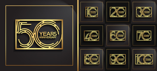 Anniversary logotype set with golden color for invitation, background, template, greeting and celebration event