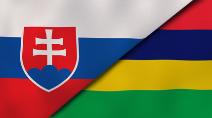 The flags of Slovakia and Mauritius. News, reportage, business background. 3d illustration