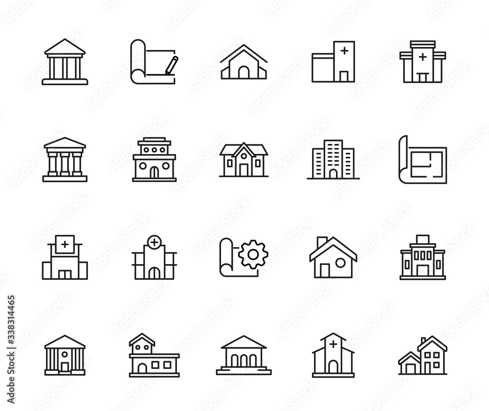 Poster big set of architecture line icons.