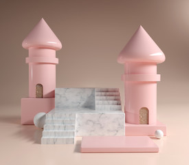 Template Step Podium With Double Pink Tower 3d render