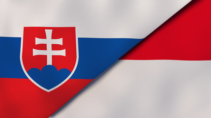 The flags of Slovakia and Monaco. News, reportage, business background. 3d illustration
