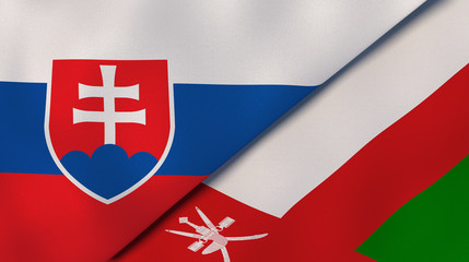 The flags of Slovakia and Oman. News, reportage, business background. 3d illustration