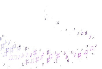 Light Pink, Blue vector background with music symbols.