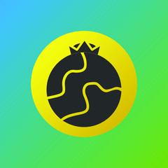 earth icon with crown, on gradient background, filled