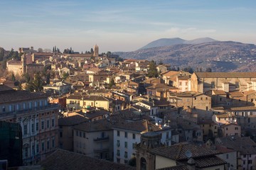 Fototapeta na wymiar panoramic view of the ancient city of Perugia, surrounded by hills in Italy