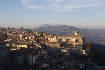 Fototapeta na wymiar panoramic view of the ancient city of Perugia, surrounded by hills in Italy