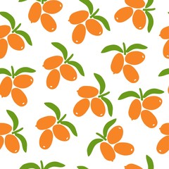 Hand drawn sea buckthorn logo for print and web. Seamless pattern. Vector illustration.