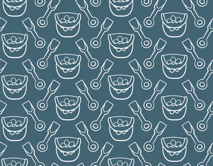 Outline style plastic baby buckets and shovels seamless pattern