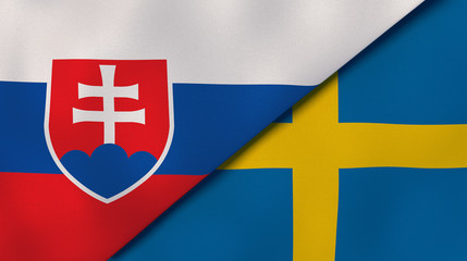 Obraz premium The flags of Slovakia and Sweden. News, reportage, business background. 3d illustration