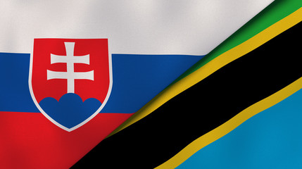 The flags of Slovakia and Tanzania. News, reportage, business background. 3d illustration